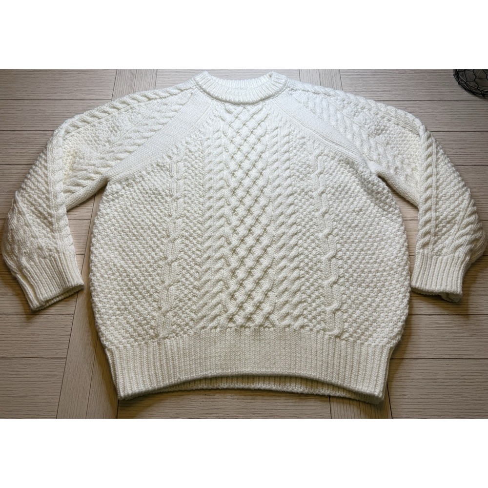 FOREVER 21 Women Ivory Chunky Cozy Cable Knit Pullover Rory Gilmore Sweater Sz L